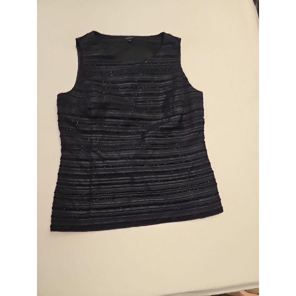 Talbots Black Stripe Shimmer Shell Tank Top Size 8‎ Sleeveless Side Zip